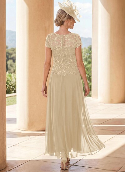 A-Line Illusion Neck Ankle-Length Chiffon Mother Of The Bride Dresses With Lace