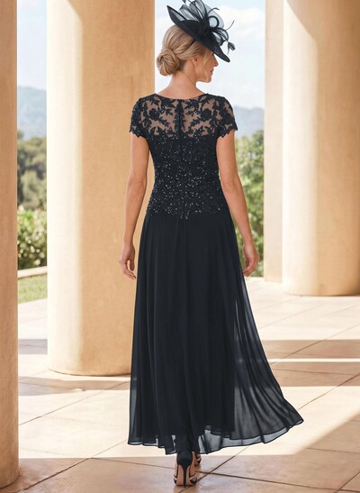 A-Line Illusion Neck Ankle-Length Chiffon Mother Of The Bride Dresses With Lace