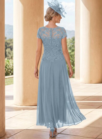 A-Line Illusion Neck Ankle-Length Chiffon Mother Of The Bride Dresses With Lace