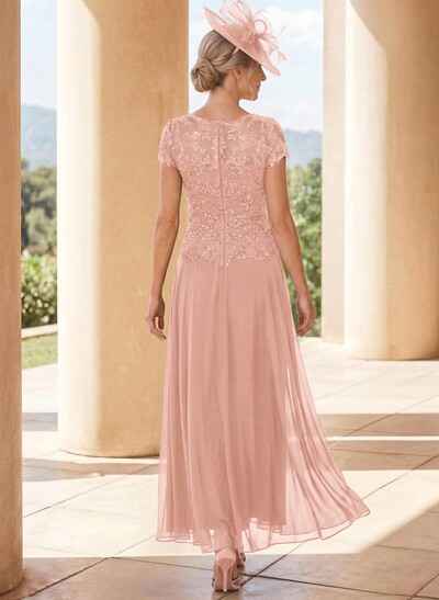 A-Line Illusion Neck Ankle-Length Chiffon Mother Of The Bride Dresses With Lace