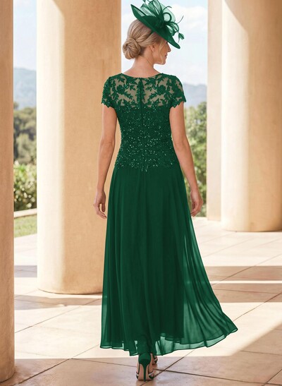 A-Line Illusion Neck Ankle-Length Chiffon Mother Of The Bride Dresses With Lace