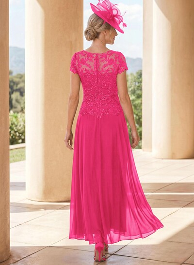 A-Line Illusion Neck Ankle-Length Chiffon Mother Of The Bride Dresses With Lace