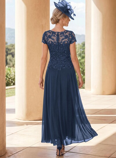 A-Line Illusion Neck Ankle-Length Chiffon Mother Of The Bride Dresses With Lace