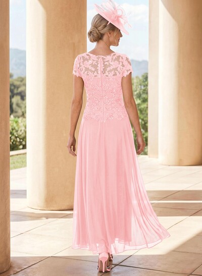 A-Line Illusion Neck Ankle-Length Chiffon Mother Of The Bride Dresses With Lace