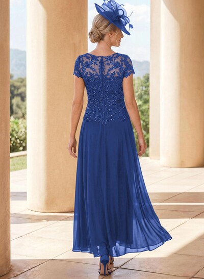 A-Line Illusion Neck Ankle-Length Chiffon Mother Of The Bride Dresses With Lace