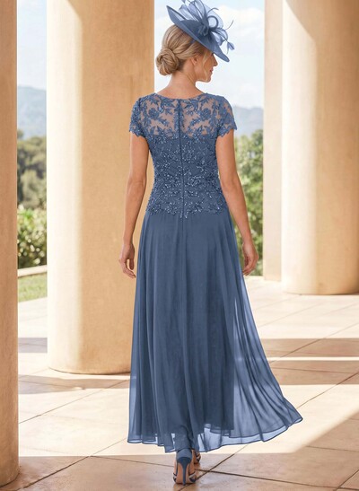 A-Line Illusion Neck Ankle-Length Chiffon Mother Of The Bride Dresses With Lace