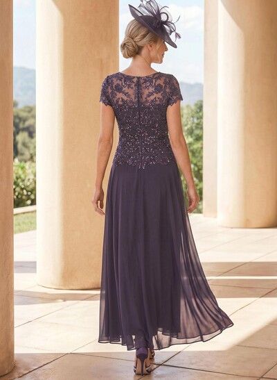 A-Line Illusion Neck Ankle-Length Chiffon Mother Of The Bride Dresses With Lace