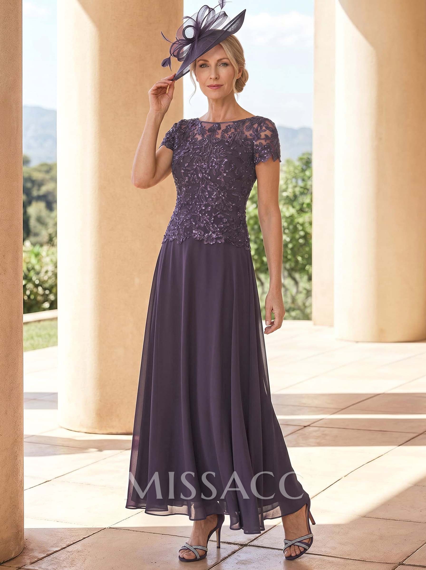 A-Line Illusion Neck Ankle-Length Chiffon Mother Of The Bride Dresses With Lace