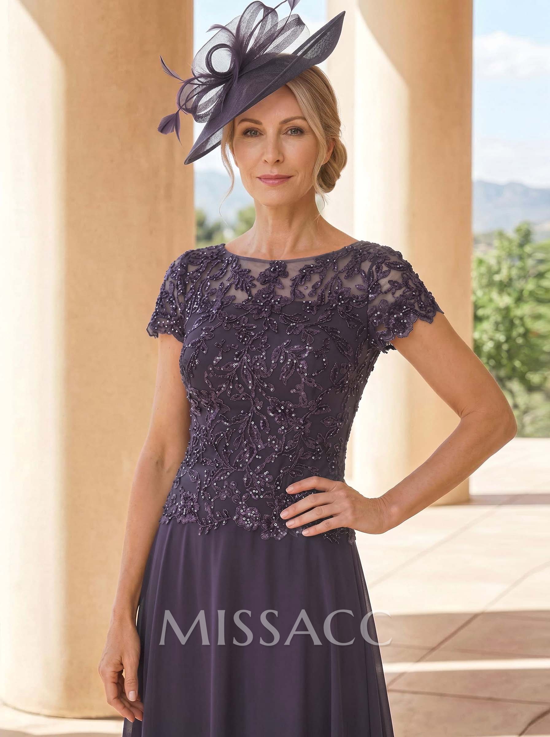 A-Line Illusion Neck Ankle-Length Chiffon Mother Of The Bride Dresses With Lace