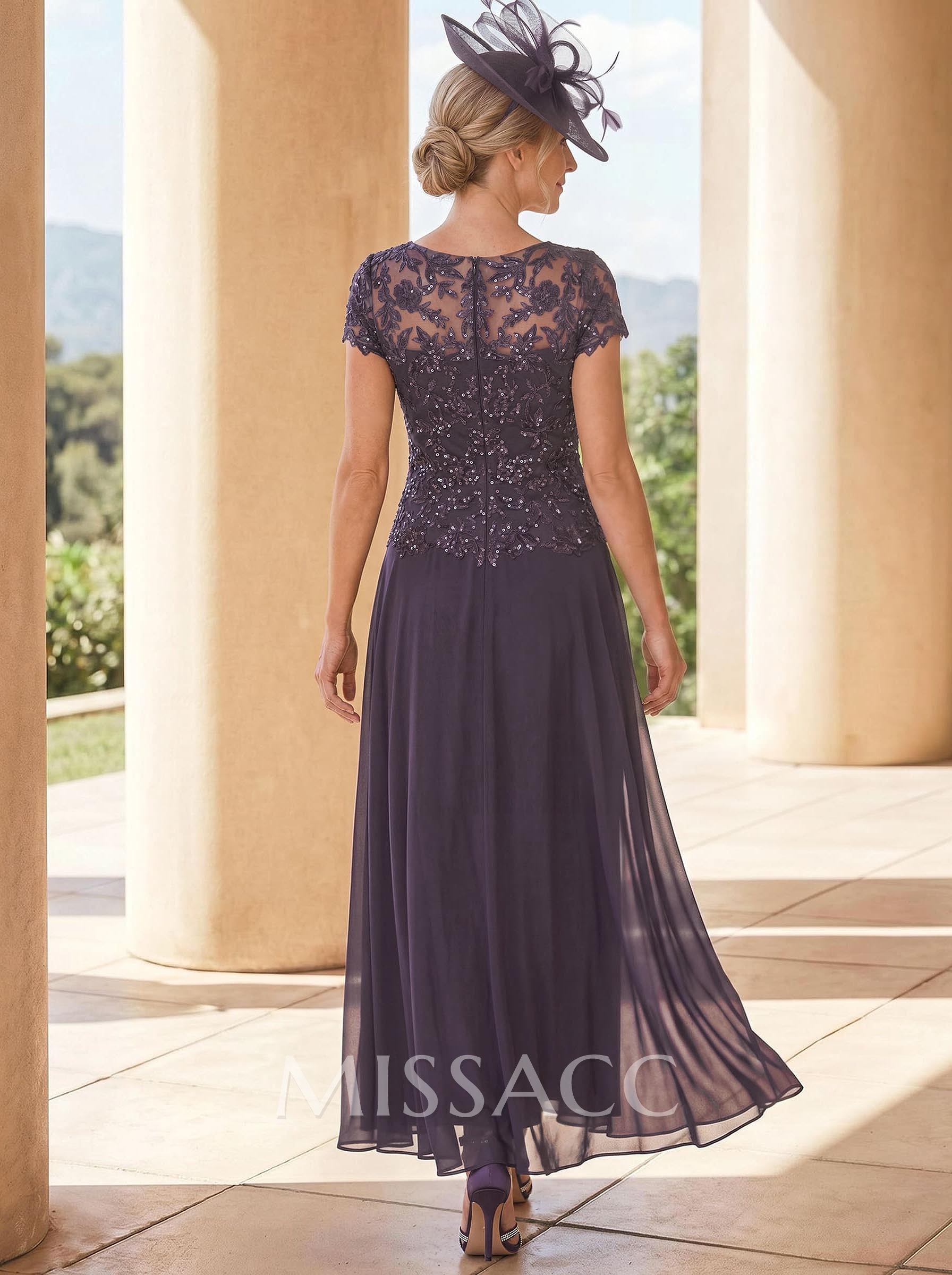A-Line Illusion Neck Ankle-Length Chiffon Mother Of The Bride Dresses With Lace