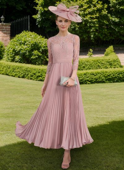 A-Line Scoop Neck Chiffon Mother Of The Bride Dresses With Lace/Pleated