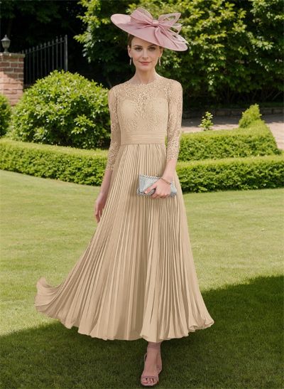 A-Line Scoop Neck Chiffon Mother Of The Bride Dresses With Lace/Pleated