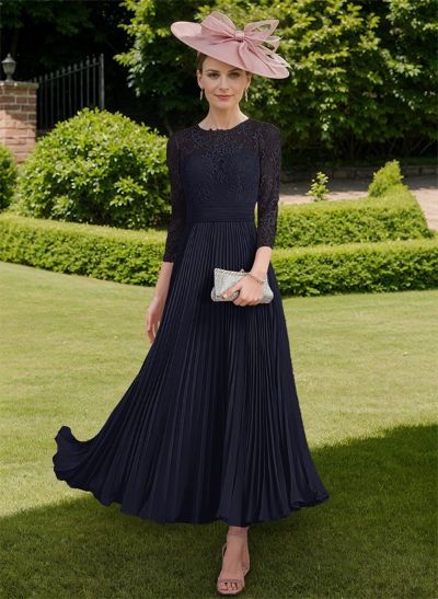 A-Line Scoop Neck Chiffon Mother Of The Bride Dresses With Lace/Pleated