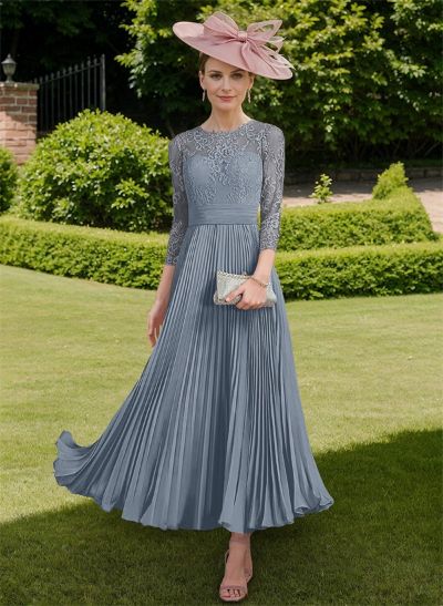 A-Line Scoop Neck Chiffon Mother Of The Bride Dresses With Lace/Pleated