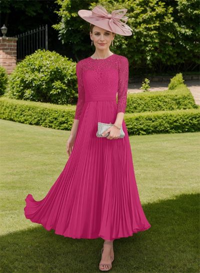 A-Line Scoop Neck Chiffon Mother Of The Bride Dresses With Lace/Pleated