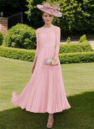 A-Line Scoop Neck Chiffon Mother Of The Bride Dresses With Lace/Pleated