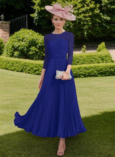 A-Line Scoop Neck Chiffon Mother Of The Bride Dresses With Lace/Pleated