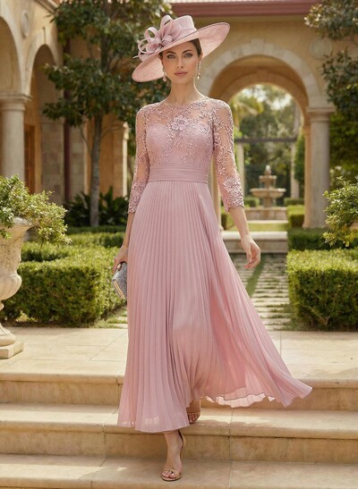 A-Line Scoop Neck Chiffon Mother Of The Bride Dresses With Lace/Pleated