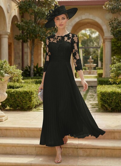 A-Line Scoop Neck Chiffon Mother Of The Bride Dresses With Lace/Pleated