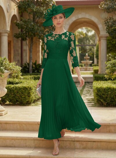 A-Line Scoop Neck Chiffon Mother Of The Bride Dresses With Lace/Pleated