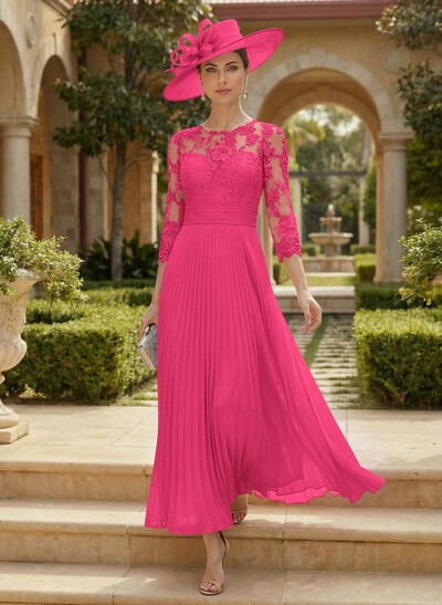 A-Line Scoop Neck Chiffon Mother Of The Bride Dresses With Lace/Pleated