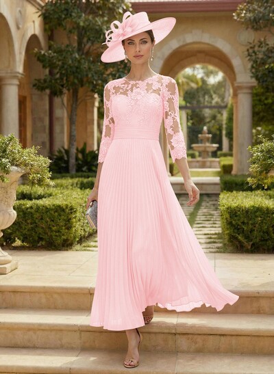 A-Line Scoop Neck Chiffon Mother Of The Bride Dresses With Lace/Pleated