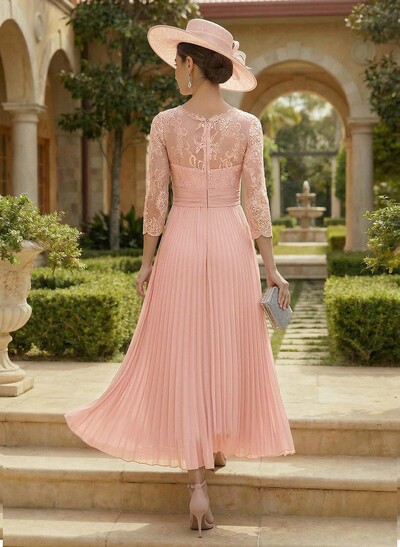 A-Line Scoop Neck Chiffon Mother Of The Bride Dresses With Lace/Pleated