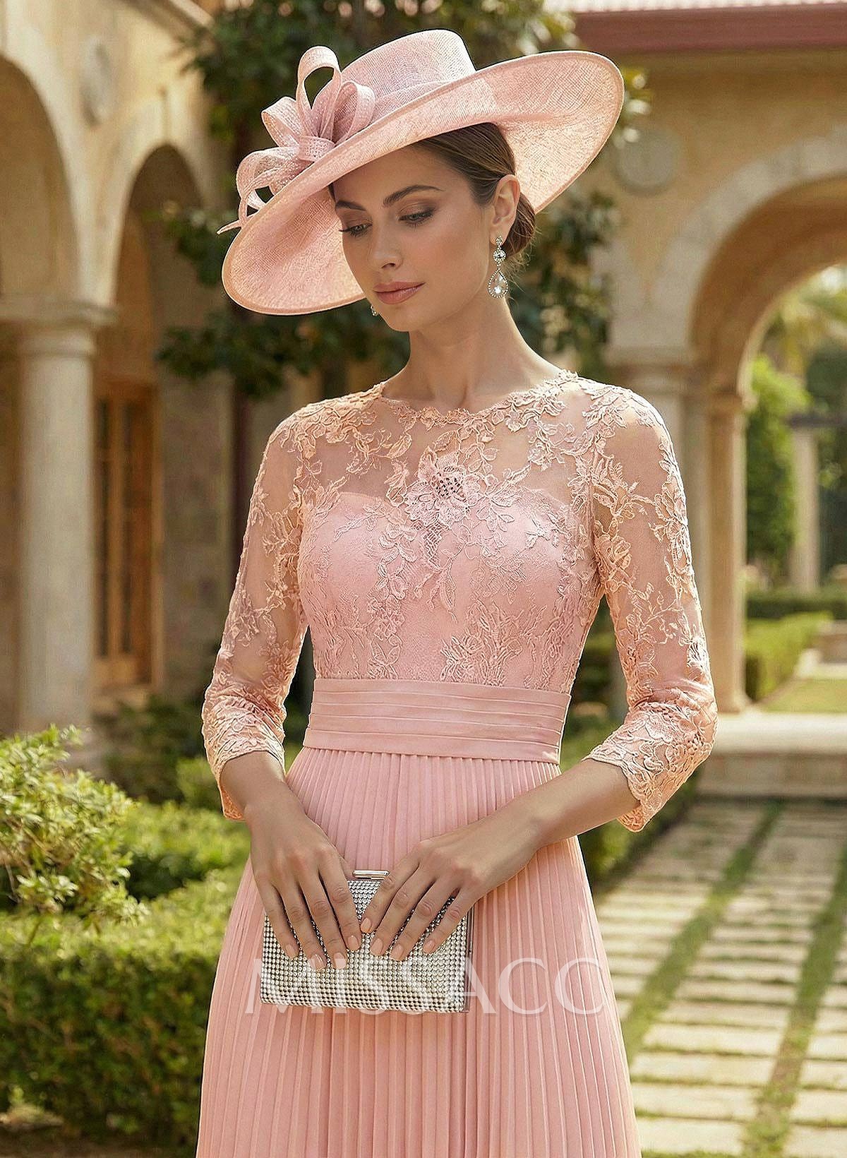 A-Line Scoop Neck Chiffon Mother Of The Bride Dresses With Lace/Pleated