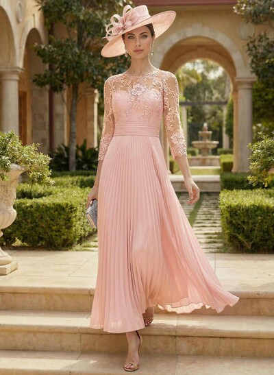 A-Line Scoop Neck Chiffon Mother Of The Bride Dresses With Lace/Pleated