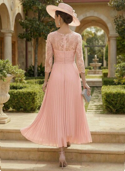 A-Line Scoop Neck Chiffon Mother Of The Bride Dresses With Lace/Pleated