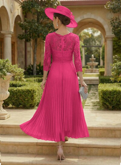 A-Line Scoop Neck Chiffon Mother Of The Bride Dresses With Lace/Pleated