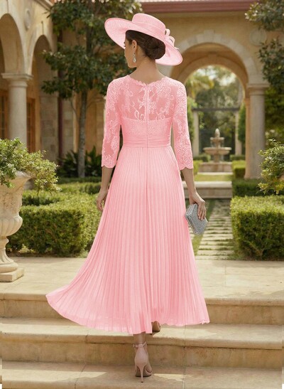 A-Line Scoop Neck Chiffon Mother Of The Bride Dresses With Lace/Pleated
