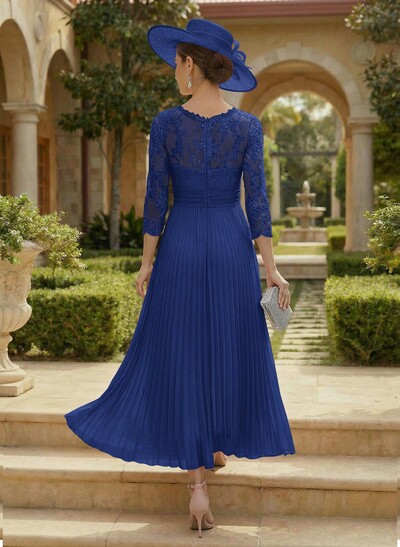 A-Line Scoop Neck Chiffon Mother Of The Bride Dresses With Lace/Pleated