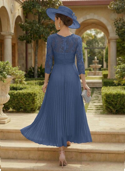 A-Line Scoop Neck Chiffon Mother Of The Bride Dresses With Lace/Pleated
