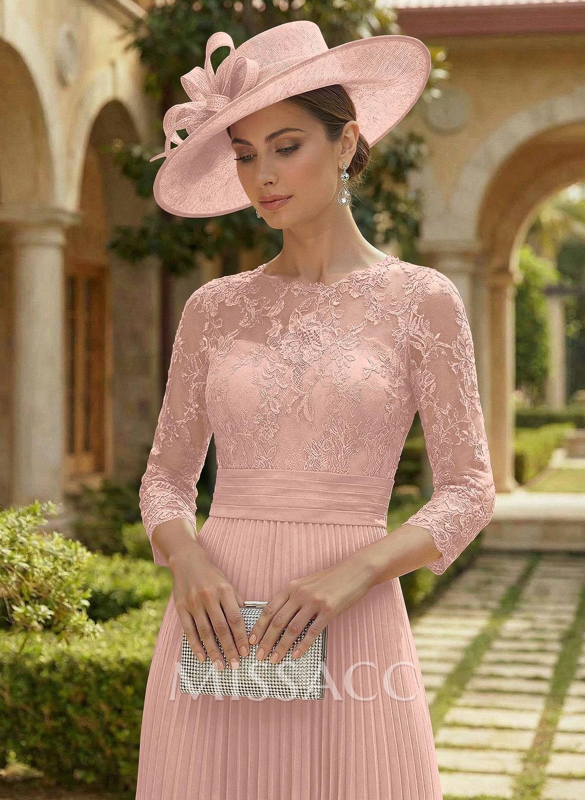 A-Line Scoop Neck Chiffon Mother Of The Bride Dresses With Lace/Pleated A-Line Scoop Neck Chiffon Mother Of The Bride Dresses With Lace/Pleated