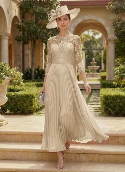 A-Line Scoop Neck Chiffon Mother Of The Bride Dresses With Lace/Pleated