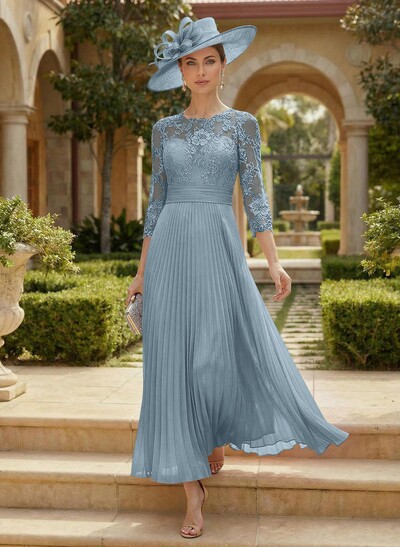A-Line Scoop Neck Chiffon Mother Of The Bride Dresses With Lace/Pleated