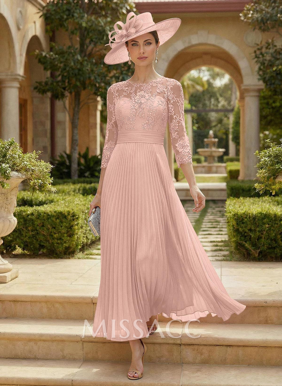 A-Line Scoop Neck Chiffon Mother Of The Bride Dresses With Lace/Pleated A-Line Scoop Neck Chiffon Mother Of The Bride Dresses With Lace/Pleated