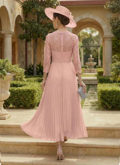A-Line Scoop Neck Chiffon Mother Of The Bride Dresses With Lace/Pleated