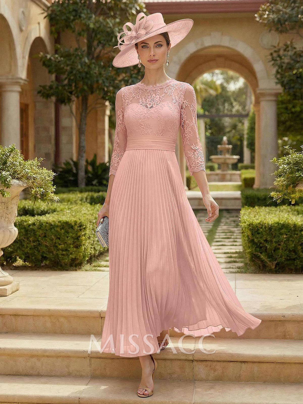 A-Line Scoop Neck Chiffon Mother Of The Bride Dresses With Lace/Pleated A-Line Scoop Neck Chiffon Mother Of The Bride Dresses With Lace/Pleated