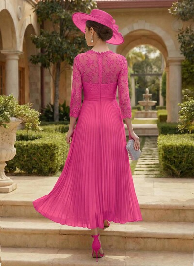 A-Line Scoop Neck Chiffon Mother Of The Bride Dresses With Lace/Pleated