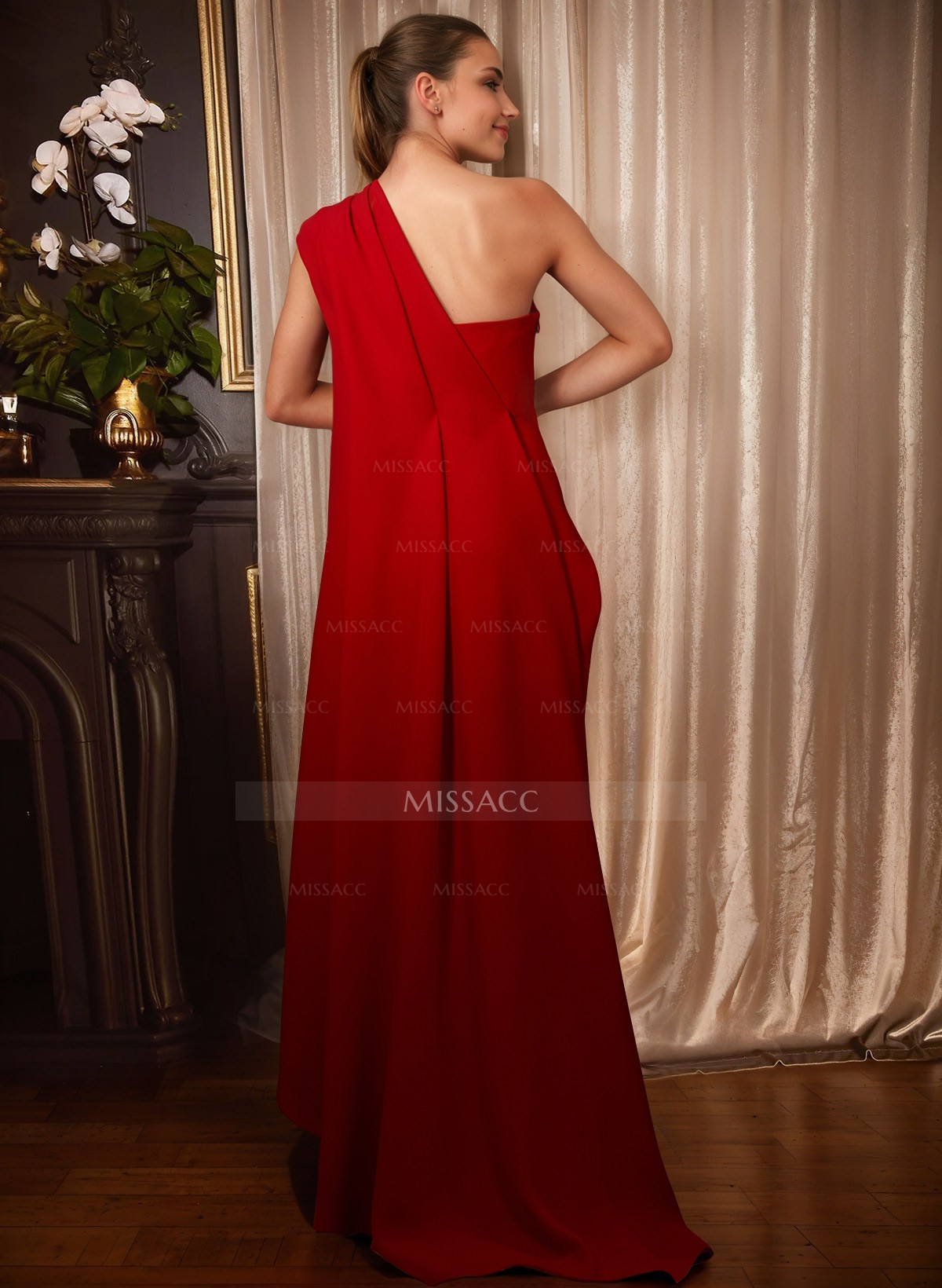 A-Line One-Shoulder Floor-Length Elastic Satin Mother Of The Bride Dresses