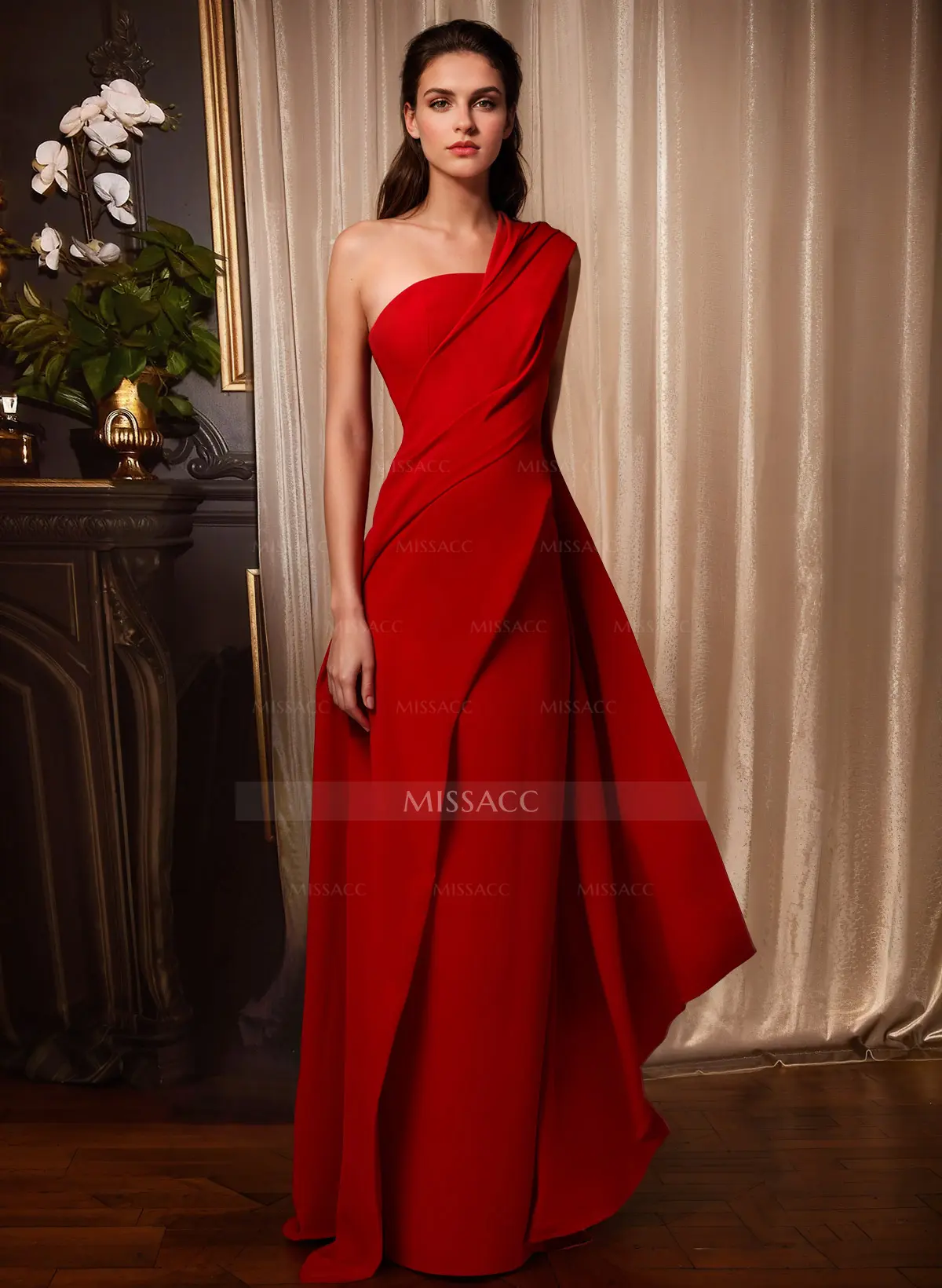 One-Shoulder Floor-Length Elastic Satin Mother Of The Bride