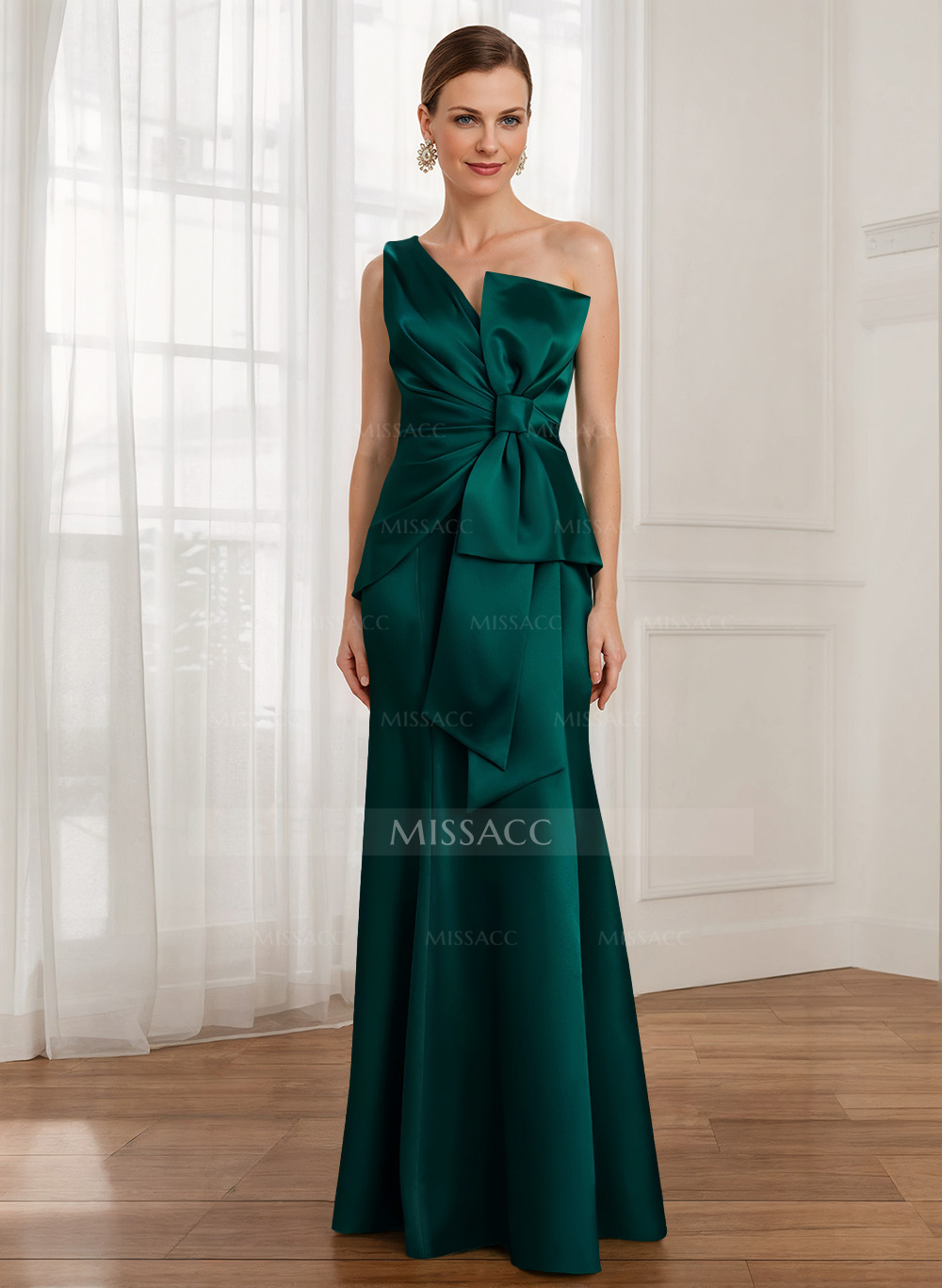 Sheath/Column Satin Mother Of The Bride Dresses With Bow(s) (2PCS)