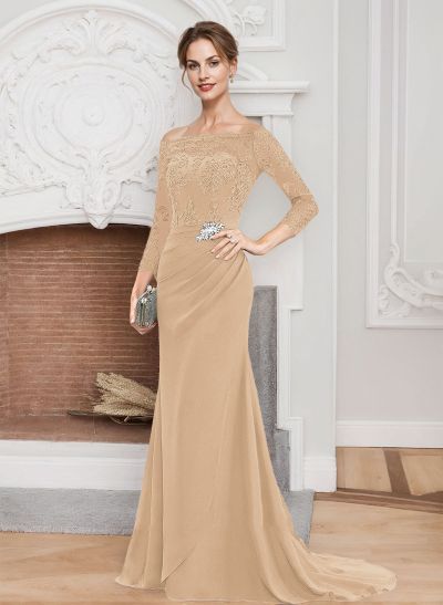 Sheath/Column Off-The-Shoulder Lace/Chiffon Mother Of The Bride Dresses With Appliques Lace