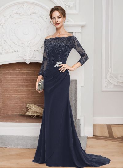 Sheath/Column Off-The-Shoulder Lace/Chiffon Mother Of The Bride Dresses With Appliques Lace