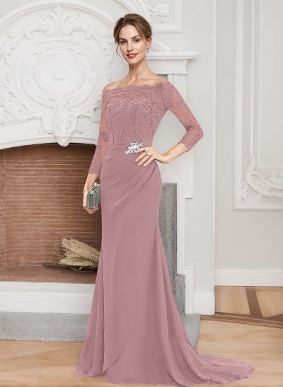 Sheath/Column Off-The-Shoulder Lace/Chiffon Mother Of The Bride Dresses With Appliques Lace