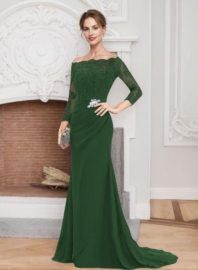 Sheath/Column Off-The-Shoulder Lace/Chiffon Mother Of The Bride Dresses With Appliques Lace