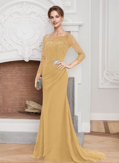 Sheath/Column Off-The-Shoulder Lace/Chiffon Mother Of The Bride Dresses With Appliques Lace