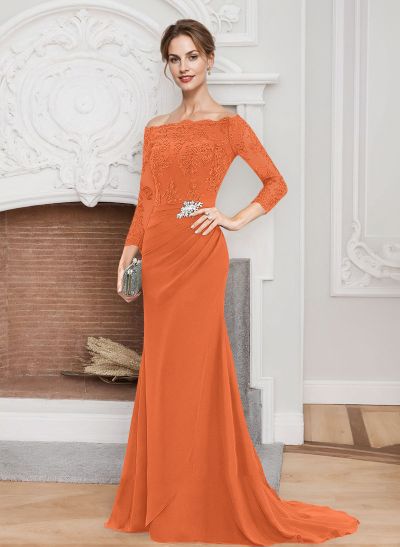 Sheath/Column Off-The-Shoulder Lace/Chiffon Mother Of The Bride Dresses With Appliques Lace